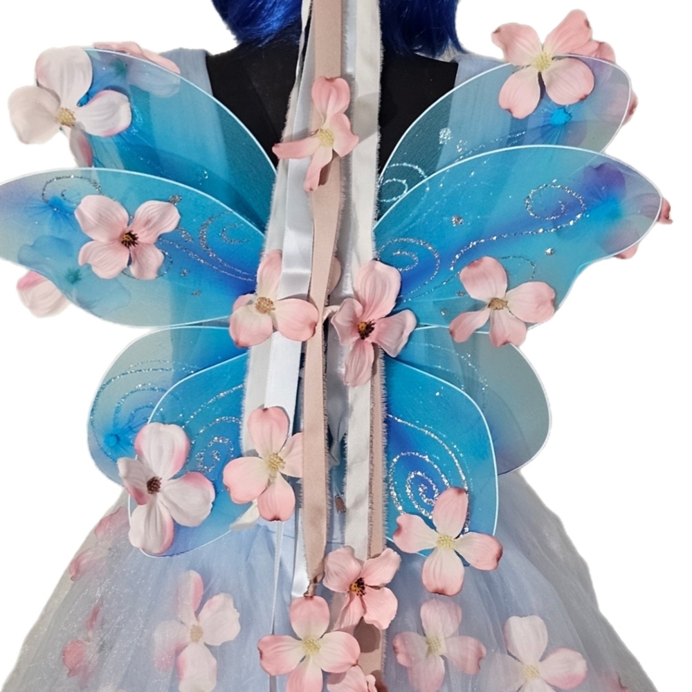 Enchanted Woodland Fairy Costume Tulle Blue Gown W/ Detachable Wings Size10 - Picture 6 of 16